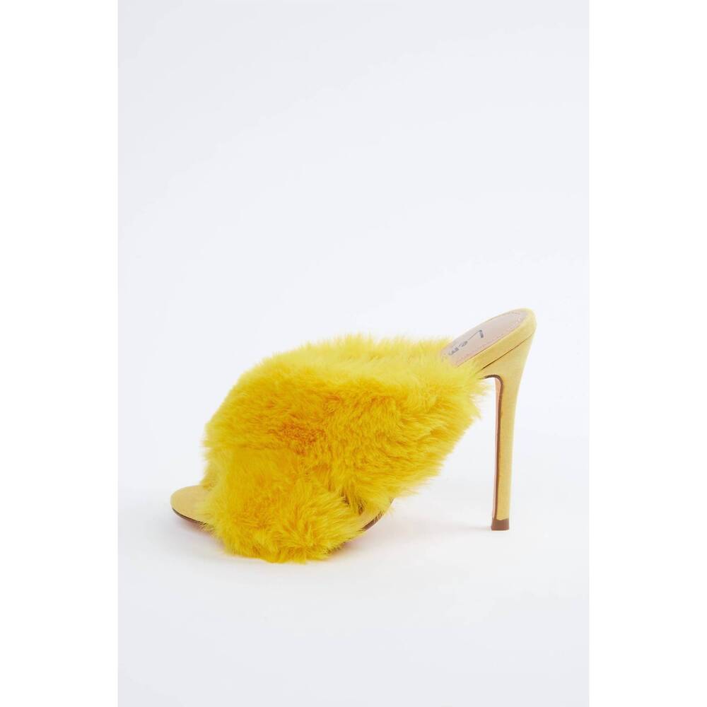 NEW FIREBODY faux-fur vegetarian suede mules in yellow